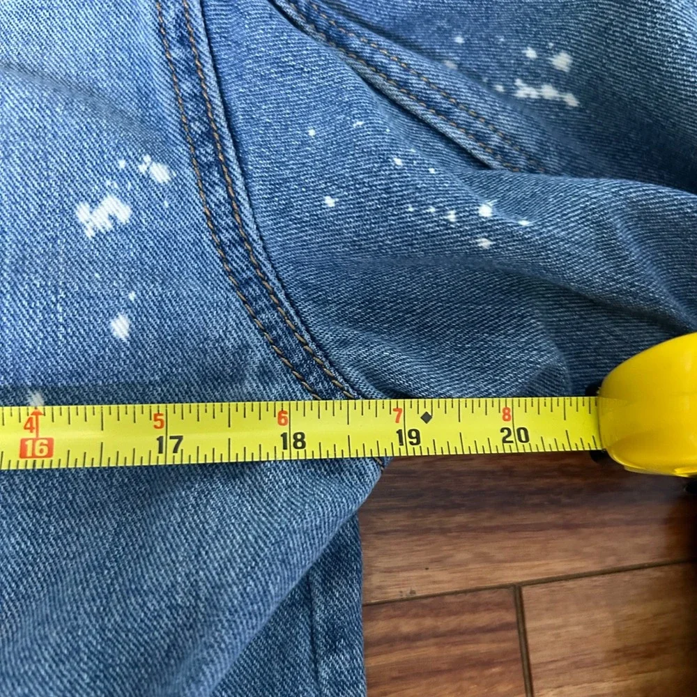 Distressed long‎ Denim Jacket Paint Splatter ripped